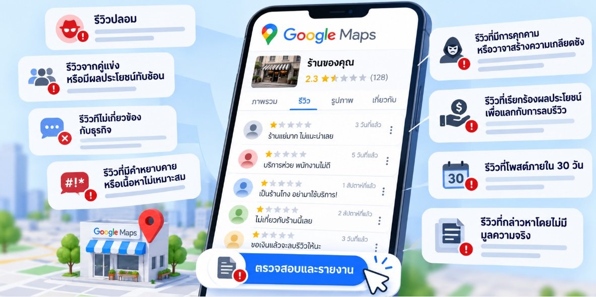ประเภทรีวิว Google Maps ที่อาจละเมิดนโยบาย Google และสามารถรายงานได้