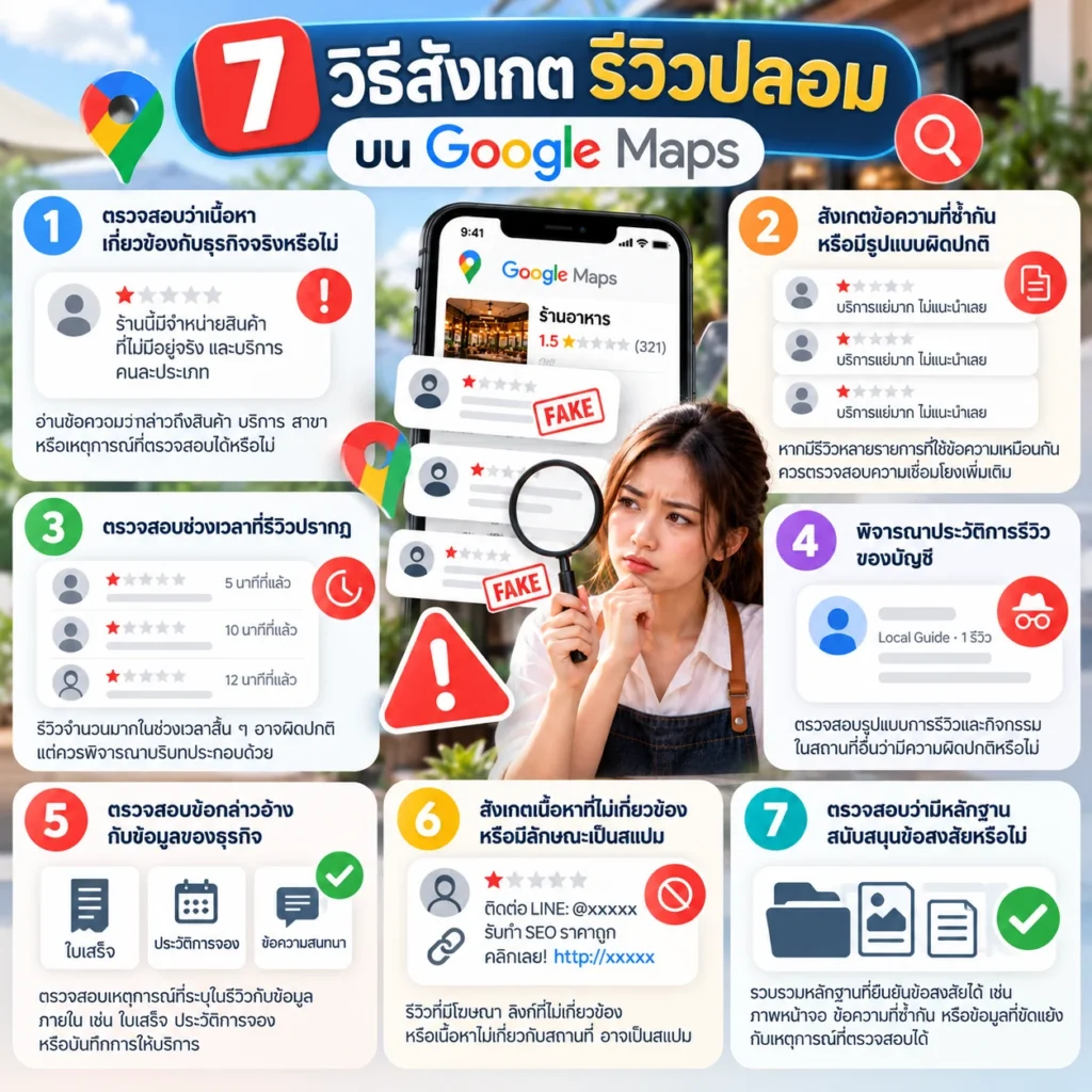 7 วิธีสังเกตรีวิวปลอมบน Google Maps พร้อมวิธีตรวจสอบหลักฐาน